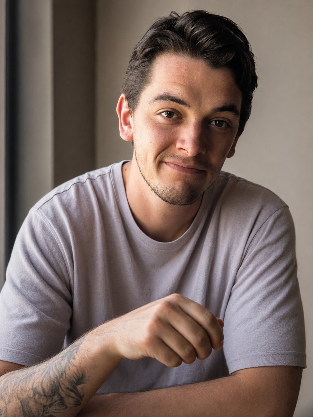 Paul Trimble, seated by a window, forearms resting, half-smiling at the camera.